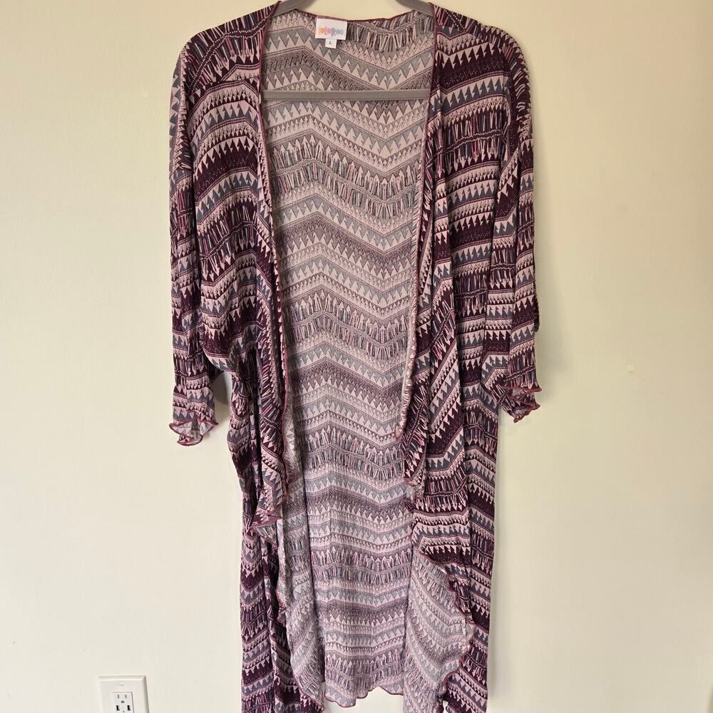LuLaRoe Duster Cardigan Open Drape Long Women's Sz L Mauve Southwestern Boho